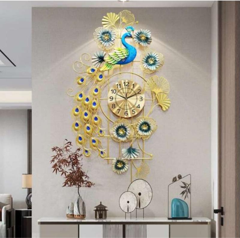 Metal Analog Wall Clock With Peacock Design