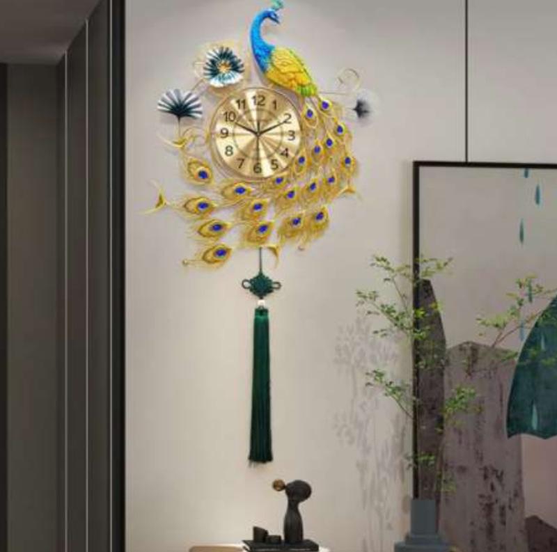 Green & Gold Peacock Feather Wall Clock Online